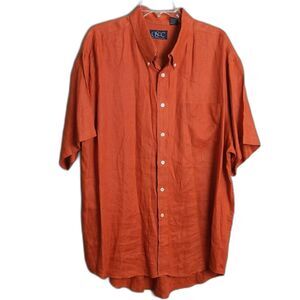 OSCC Old School Clothing Co Orange Linen Button Short Sleeve Down Mens XL